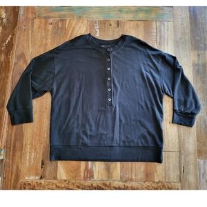 Athleta Womens Large 3/4 Button Black Pullover Long Sleeve Sweater b3-12